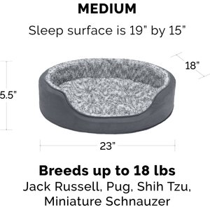 FurHaven Two-Tone Faux Fur & Suede Oval Dog & Cat Bed, Gray, Medium