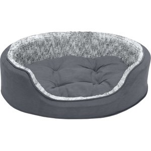 FurHaven Two-Tone Faux Fur & Suede Oval Dog & Cat Bed, Gray, Medium