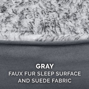 FurHaven Two-Tone Faux Fur & Suede Oval Dog & Cat Bed, Gray, Medium