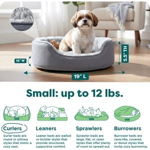FurHaven Two-Tone Faux Fur & Suede Oval Dog & Cat Bed, Gray, Small