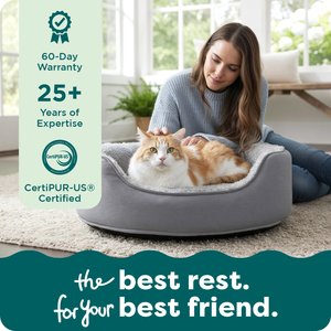 FurHaven Two-Tone Faux Fur & Suede Oval Dog & Cat Bed, Gray, Small