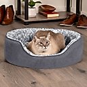 FurHaven Two-Tone Faux Fur & Suede Oval Dog & Cat Bed, Gray, Small