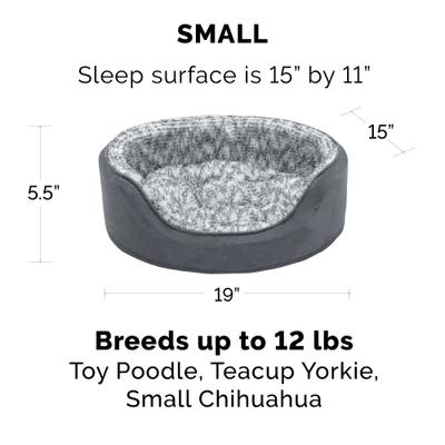 Show full view: FurHaven Two-Tone Faux Fur & Suede Oval Dog & Cat Bed, Gray, Small slide 3 of 10
