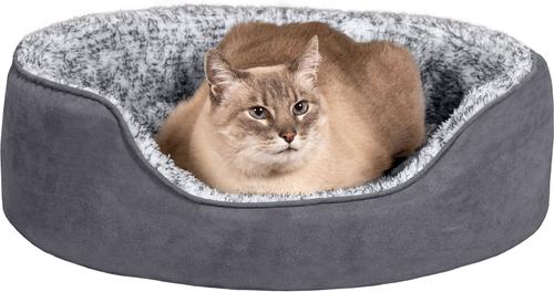 Show full view: FurHaven Two-Tone Faux Fur & Suede Oval Dog & Cat Bed, Gray, Small slide 4 of 10