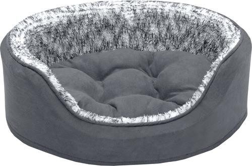 Show full view: FurHaven Two-Tone Faux Fur & Suede Oval Dog & Cat Bed, Gray, Small slide 5 of 10
