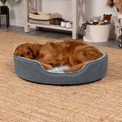 FurHaven Two-Tone Faux Fur & Suede Oval Dog & Cat Bed, Gray, X-Large