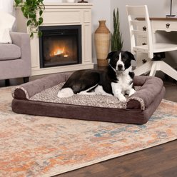 FurHaven Two-Tone Fur & Suede Orthopedic Cat & Dog Bed with Removable Cover, Espresso, Jumbo