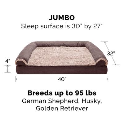 Show full view: FurHaven Two-Tone Fur & Suede Orthopedic Cat & Dog Bed with Removable Cover, Espresso, Jumbo slide 3 of 10