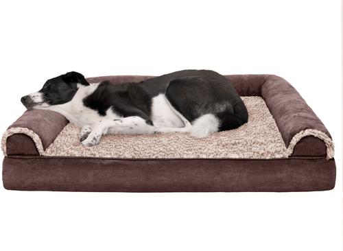 Show full view: FurHaven Two-Tone Fur & Suede Orthopedic Cat & Dog Bed with Removable Cover, Espresso, Jumbo slide 4 of 10