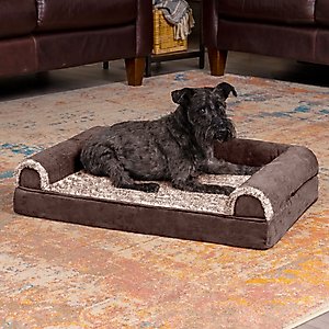 FurHaven Two-Tone Fur & Suede Orthopedic Cat & Dog Bed with Removable Cover, Espresso, Medium