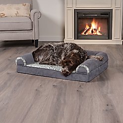 FurHaven Two-Tone Fur & Suede Orthopedic Cat & Dog Bed with Removable Cover, Gray, Large