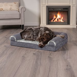 FurHaven Two-Tone Fur & Suede Orthopedic Cat & Dog Bed with Removable Cover, Gray, Large