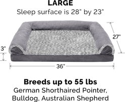 FurHaven Two-Tone Fur & Suede Orthopedic Cat & Dog Bed with Removable Cover, Gray, Large slide 2 of 9