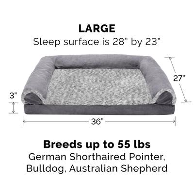 Show full view: FurHaven Two-Tone Fur & Suede Orthopedic Cat & Dog Bed with Removable Cover, Gray, Large slide 2 of 10