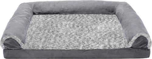 Show full view: FurHaven Two-Tone Fur & Suede Orthopedic Cat & Dog Bed with Removable Cover, Gray, Large slide 5 of 10