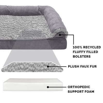 Show full view: FurHaven Two-Tone Fur & Suede Orthopedic Cat & Dog Bed with Removable Cover, Gray, Large slide 6 of 10