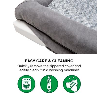 Show full view: FurHaven Two-Tone Fur & Suede Orthopedic Cat & Dog Bed with Removable Cover, Gray, Large slide 9 of 10