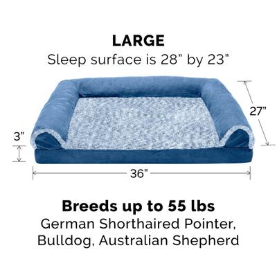 Show full view: FurHaven Two-Tone Fur & Suede Orthopedic Cat & Dog Bed with Removable Cover, Marine Blue, Large slide 3 of 10