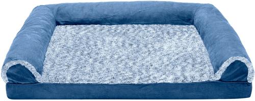 Show full view: FurHaven Two-Tone Fur & Suede Orthopedic Cat & Dog Bed with Removable Cover, Marine Blue, Large slide 5 of 10