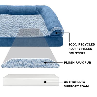 Show full view: FurHaven Two-Tone Fur & Suede Orthopedic Cat & Dog Bed with Removable Cover, Marine Blue, Large slide 6 of 10