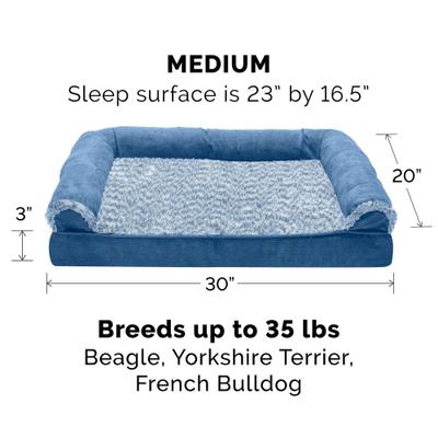 Show full view: FurHaven Two-Tone Fur & Suede Orthopedic Cat & Dog Bed with Removable Cover, Marine Blue, Medium slide 3 of 10
