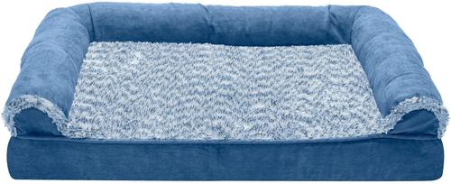Show full view: FurHaven Two-Tone Fur & Suede Orthopedic Cat & Dog Bed with Removable Cover, Marine Blue, Medium slide 5 of 10