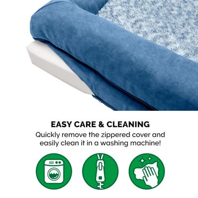 Show full view: FurHaven Two-Tone Fur & Suede Orthopedic Cat & Dog Bed with Removable Cover, Marine Blue, Medium slide 9 of 10
