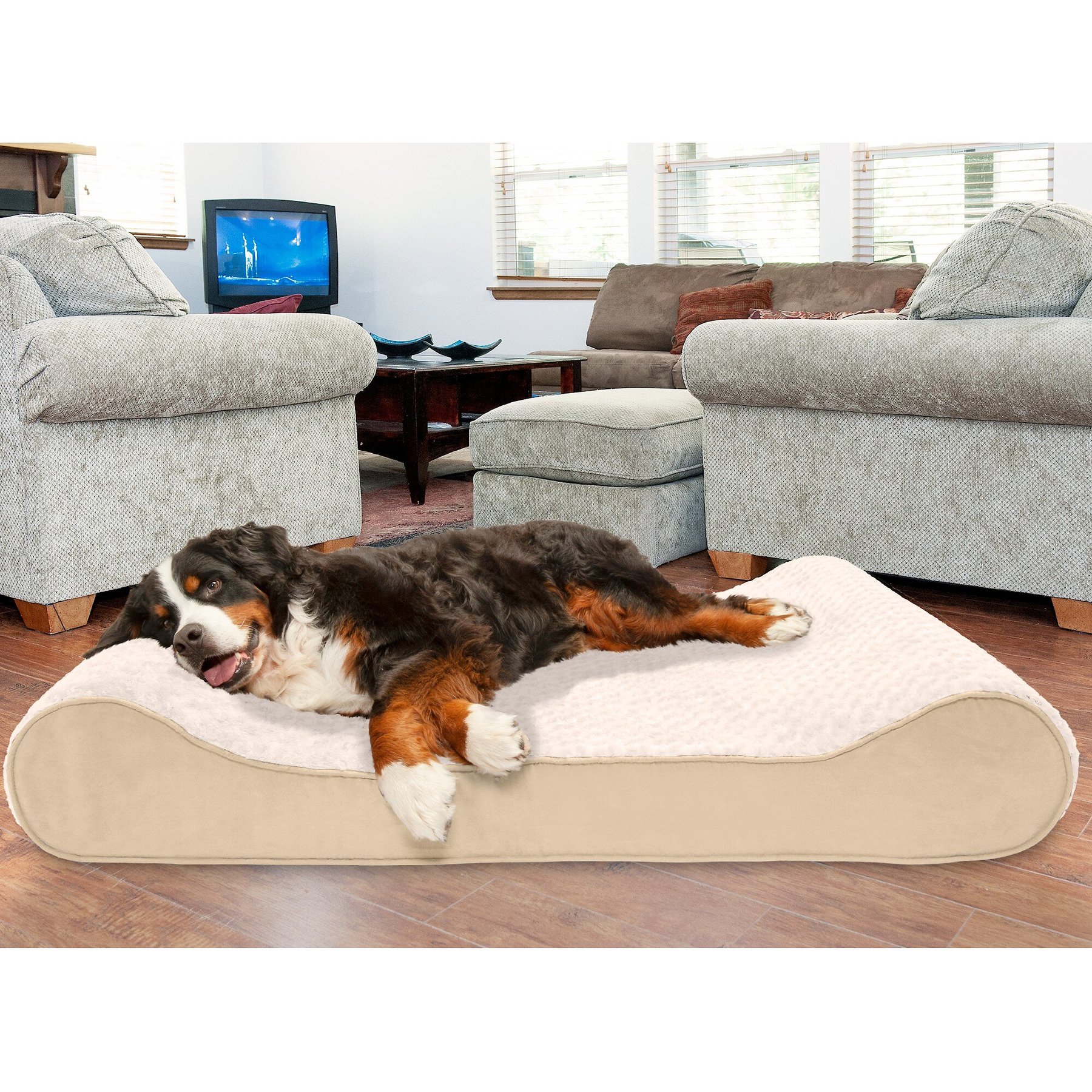 FurHaven Ultra Plush Luxe Lounger Cooling Gel Dog Bed with Removable Cover, Cream, Giant