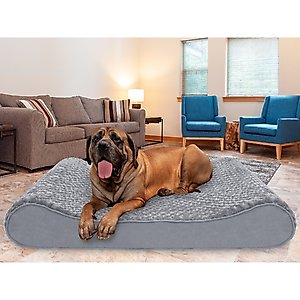 FurHaven Ultra Plush Luxe Lounger Cooling Gel Dog Bed with Removable Cover, Gray, Jumbo Plus