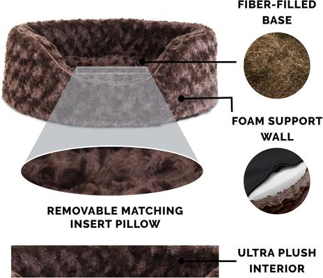 Show full view: FurHaven Ultra Plush Oval Bolster Cat & Dog Bed with Removable Cover, Chocolate, Medium slide 5 of 11
