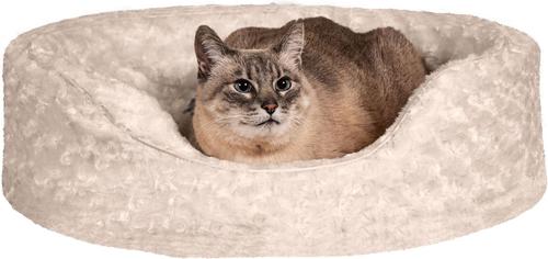 Show full view: FurHaven Ultra Plush Oval Bolster Cat & Dog Bed with Removable Cover, Cream, Medium slide 3 of 11