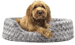 FurHaven Ultra Plush Oval Bolster Cat & Dog Bed with Removable Cover, Gray, Large