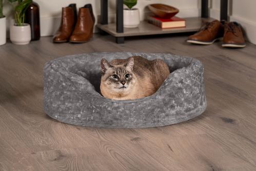Show full view: FurHaven Ultra Plush Oval Bolster Cat & Dog Bed with Removable Cover, Gray, Large slide 3 of 11