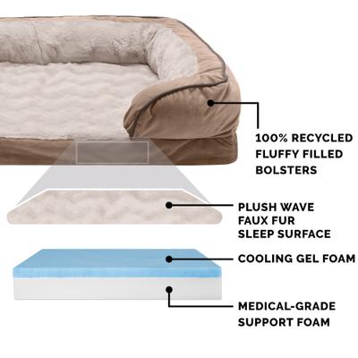 Show full view: FurHaven Velvet Waves Perfect Comfort Cooling Gel Bolster Cat & Dog Bed with Removable Cover, Brownstone, Jumbo Plus slide 6 of 10