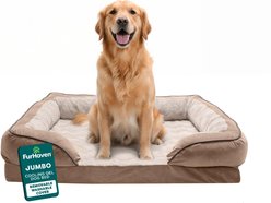 FurHaven Velvet Waves Perfect Comfort Cooling Gel Bolster Cat & Dog Bed with Removable Cover, Brownstone, Jumbo