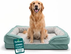 FurHaven Velvet Waves Perfect Comfort Cooling Gel Bolster Cat & Dog Bed with Removable Cover, Celadon Green, Jumbo