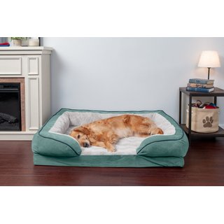 FurHaven Velvet Waves Perfect Comfort Cooling Gel Bolster Cat & Dog Bed with Removable Cover, Celadon Green, Jumbo slide 1 of 9
