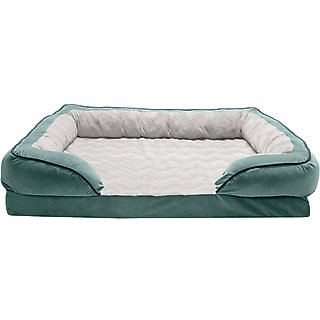 FurHaven Velvet Waves Perfect Comfort Cooling Gel Bolster Cat & Dog Bed with Removable Cover, Celadon Green, Jumbo slide 3 of 9