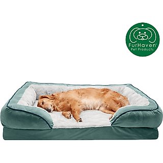 FurHaven Velvet Waves Perfect Comfort Cooling Gel Bolster Cat & Dog Bed with Removable Cover, Celadon Green, Jumbo slide 4 of 9