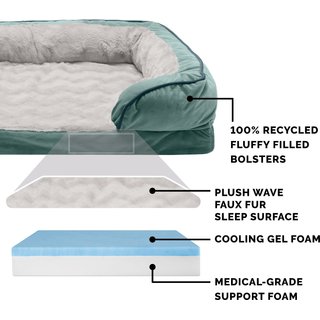FurHaven Velvet Waves Perfect Comfort Cooling Gel Bolster Cat & Dog Bed with Removable Cover, Celadon Green, Jumbo slide 6 of 9