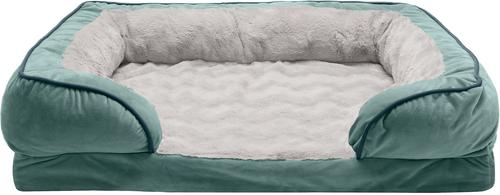 Show full view: FurHaven Velvet Waves Perfect Comfort Cooling Gel Bolster Cat & Dog Bed with Removable Cover, Celadon Green, Large slide 3 of 10