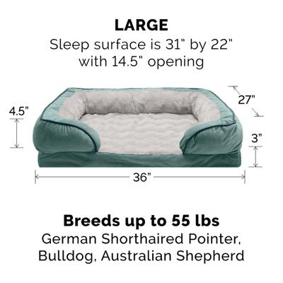 Show full view: FurHaven Velvet Waves Perfect Comfort Cooling Gel Bolster Cat & Dog Bed with Removable Cover, Celadon Green, Large slide 5 of 10