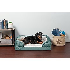 FurHaven Velvet Waves Perfect Comfort Cooling Gel Bolster Cat & Dog Bed with Removable Cover, Celadon Green, Medium