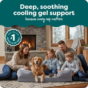 FurHaven Velvet Waves Perfect Comfort Cooling Gel Bolster Cat & Dog Bed with Removable Cover, Granite Gray, Jumbo