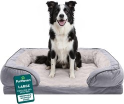 FurHaven Velvet Waves Perfect Comfort Cooling Gel Bolster Cat & Dog Bed with Removable Cover, Granite Gray, Large