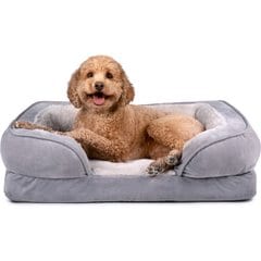 FurHaven Velvet Waves Perfect Comfort Cooling Gel Bolster Cat & Dog Bed with Removable Cover, Granite Gray, Medium