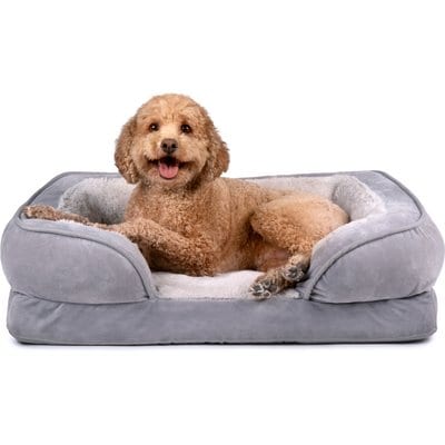 FurHaven FurHaven Velvet Waves Perfect Comfort Cooling Gel Bolster Cat & Dog Bed with Removable Cover, Granite Gray, Medium