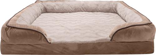 Show full view: FurHaven Velvet Waves Perfect Comfort Memory Foam Bolster Cat & Dog Bed with Removable Cover, Brownstone, Jumbo Plus slide 3 of 10