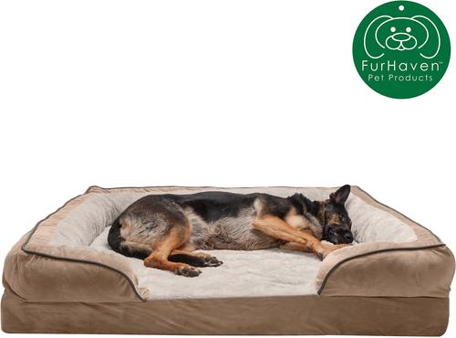 Show full view: FurHaven Velvet Waves Perfect Comfort Memory Foam Bolster Cat & Dog Bed with Removable Cover, Brownstone, Jumbo Plus slide 4 of 10