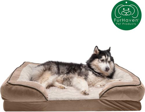 Show full view: FurHaven Velvet Waves Perfect Comfort Memory Foam Bolster Cat & Dog Bed with Removable Cover, Brownstone, Jumbo slide 4 of 10